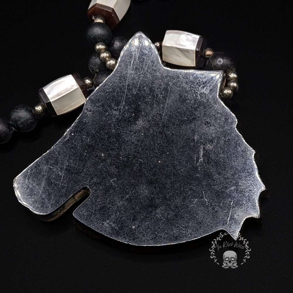 Vintage Early LEE SANDS Zebra Coconut Wood Necklace with Mother Of Pearl Accents - Picture 8 of 8